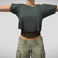 Game Movie Character with Blonde Hair Black Crop Top Green Cargo Pants and Brown Boots