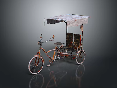 Vintage Tricycle With Canopy Seat And Metal Wheels For Daily Living 3d model