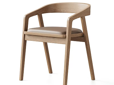 Elegant Modern Minimalist Wooden Single Chair With Leather Seat And Armrests 3d model