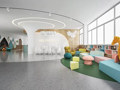 Modern Kindergarten With Colorful Furniture Open Play Space Reading Corner And Large Windows 3d model
