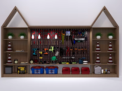 Public Facility Tool Storage Area With Pegboard Hooks Tools And Traffic Cones 3d model