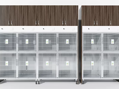 Decorative Ornament Set Displayed in Wooden Cabinets with Metal Grid Doors and Small Compartments 3d model