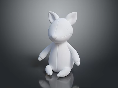 Small White Rabbit Toy Sitting On Shiny Black Surface With Reflection 3d model