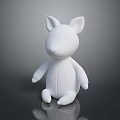 Small White Rabbit Toy Sitting On Shiny Black Surface With Reflection 3d model