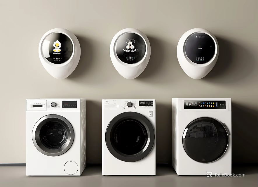 Modern White Washing Machines With Front Load Design And Digital Control Panels For Home Use 3d model 