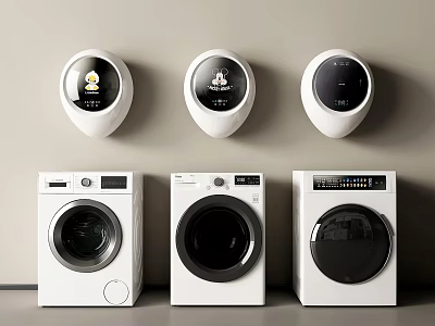 Modern White Washing Machines With Front Load Design And Digital Control Panels For Home Use 3d model