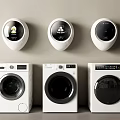 Modern White Washing Machines With Front Load Design And Digital Control Panels For Home Use