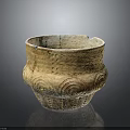 Ancient Earthenware Pottery Jar With Intricate Ripple Carvings And Textured Surface