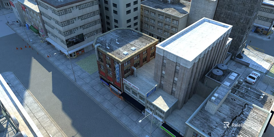 Urban Residential Building Complex With Multi Story Brick Exteriors And Street Side Shops 3d model 