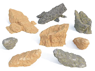 Natural Stone And Wood Decorative Elements With Various Shapes And Colors 3d model