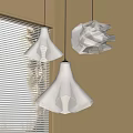 Modern White Flowing Shape Pendant Lights With Warm Glow And Window Blinds