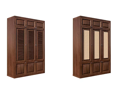 Dark Brown Wooden Wardrobes With Louvered And Fabric Panel Door Designs 3d model