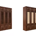 Dark Brown Wooden Wardrobes With Louvered And Fabric Panel Door Designs