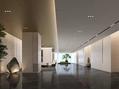 Modern Minimalist Conference Room With Marble Floor Green Plants And Chandeliers 3d model