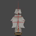 Vintage Sailing Ship With White Sails Blue Black Hull And Flags Design 3d model