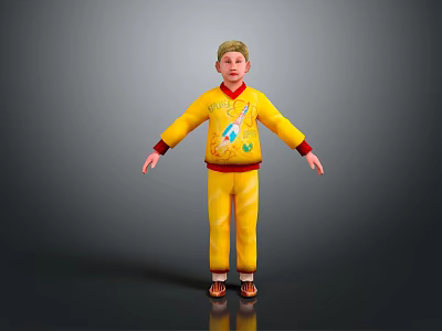 Game Movie Boy Character In Yellow Onesie With Rocket Graphic And Red Cuffs 3d model