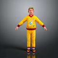 Game Movie Boy Character In Yellow Onesie With Rocket Graphic And Red Cuffs