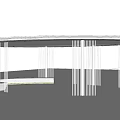 Modern Pergola Design With Curved Roof White Vertical Slats And Open Green Space