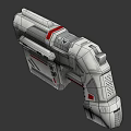Sci Fi Futuristic Weapon Design with White Body Red Accents Mechanical Structure Metallic Texture