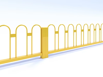 Yellow Metal Fence With Arched Panels And Square Support Posts 3d model