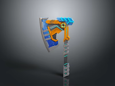 Sci Fi Axe With Blue Orange Elements Metallic Texture And Complex Geometric Design 3d model