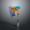 Sci Fi Axe With Blue Orange Elements Metallic Texture And Complex Geometric Design