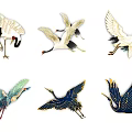 Wall Decor Featuring Ornamental Multicolored Cranes In Various Poses And Designs