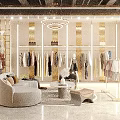 Stylish Clothing Store Interior With Clothing Displays Seating Area And Modern Lighting