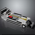 Industrial White Flatbed Vehicle With Steering Wheel Yellow Arm Black Components Red Part 3d model