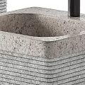 Two Natural Textured Stone Washbasins with Black Faucets Modern Bathroom Design