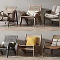 Modern Leisure Chairs Featuring Wicker Details Wooden Frames And Colorful Cushions