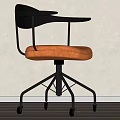 Modern Office Chair With Black Frame Orange Leather Seat And Five Wheels