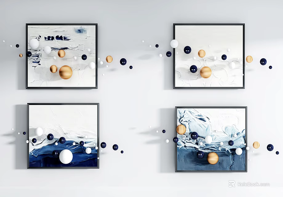 Modern Abstract Wall Decor With Blue White Gold Circular Design Elements 3d model