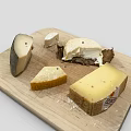 Assorted Cheeses On Wooden Cutting Board With Different Shapes And Textures