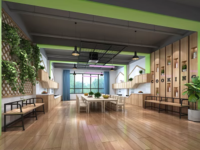 Modern Wooden Bed Bench With Green Plant Wall And Large Window Design 3d model