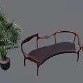 Stylish Wooden Frame Sofa Combination With Dark Cushion Palm Plant And Decorative Sculpture
