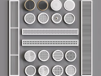 Assorted Air Conditioner Air Vents Featuring Round Striped and Grid Patterns in Modern Styles 3d model