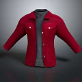 Red Buttoned Coat With Gray Sweater Stylish Casual Outerwear Design 3d model