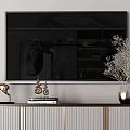 Modern TV Stand With Gold Trim And Geometric Pattern In Living Room Interior