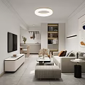 Modern Minimalist Living and Dining Area Interior With TV Wall Sofa Coffee Table and Cabinets