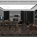 Modern Office Interior Design With Desk Chairs Bookshelves Sofa Lighting And Wooden Flooring