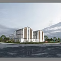 Contemporary School Building Featuring Glass Curtain Walls Wooden Accents And Surrounding Greenery