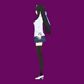 Woman in School Uniform White Jacket Blue Tie Plaid Skirt Standing Against Purple Background