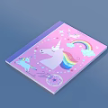 Stack of Colorful Magazines with Unicorn Rainbow and Clouds on Pink Covers