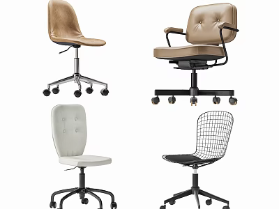 Various Office Chairs With Leather Mesh Designs And Wheeled Bases In Brown Beige White Black 3d model