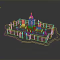 3D Architectural Wireframe Model Displaying Tower Structure And Detailed Framework Design Elements