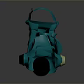 Teal Colored Gas Mask Protective Weapon With Black Components And Yellow Filter Design