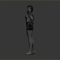 Stylized 3D Game Film Character Female Braided Hairstyle Shorts Holstered Gear Holding Gun Raising Hand