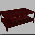 Dark Red Solid Wood Coffee Table With Two Drawers And Lower Shelf Storage 3d model