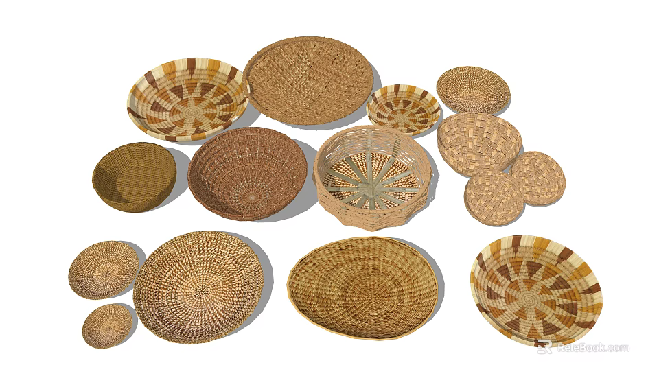 Handwoven Baskets as Household Items with Various Sizes Shapes and Patterns 3d model